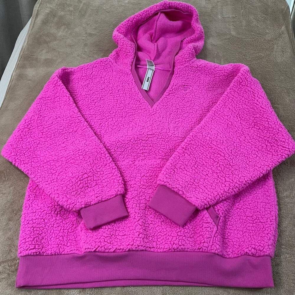 Pink Victoria Secret Cozy Fleece Pullover Hoodie Women's Large Pink New MSRP $80